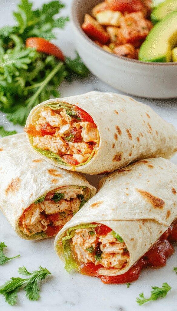 Colorful California Turkey Club Wraps on a plate with fresh vegetables and slices of turkey, showcasing a vibrant and healthy lunch option.