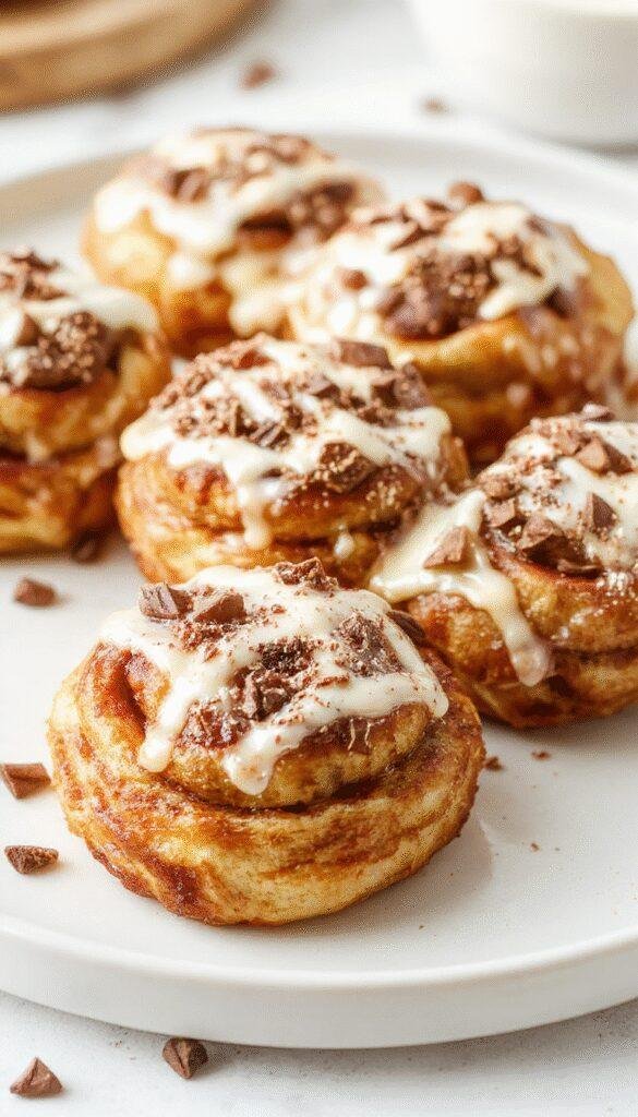 Plate of Cinnamon Roll French Toast Bites topped with icing and sprinkles, served alongside fresh fruit and syrup, perfect for breakfast.