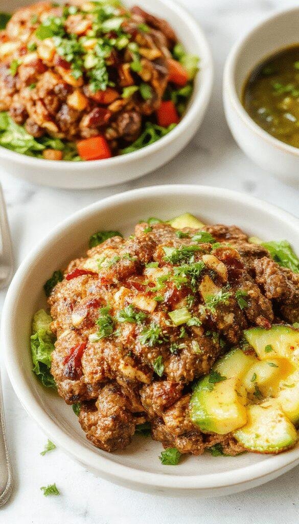 A vibrant bowl filled with a juicy beef patty, fresh lettuce, ripe tomatoes, cheese slices, and flavorful sauces, perfect for a quick weeknight dinner.