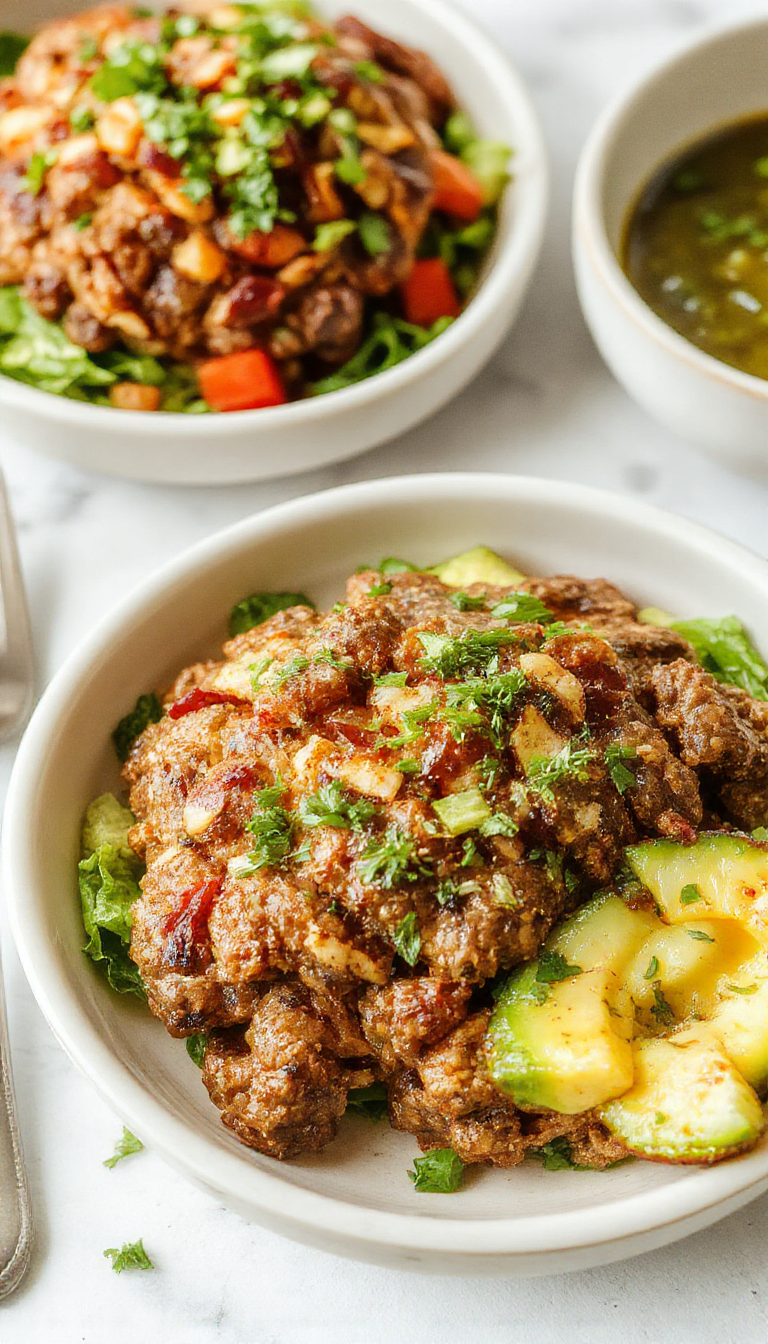 A vibrant bowl filled with a juicy beef patty, fresh lettuce, ripe tomatoes, cheese slices, and flavorful sauces, perfect for a quick weeknight dinner.