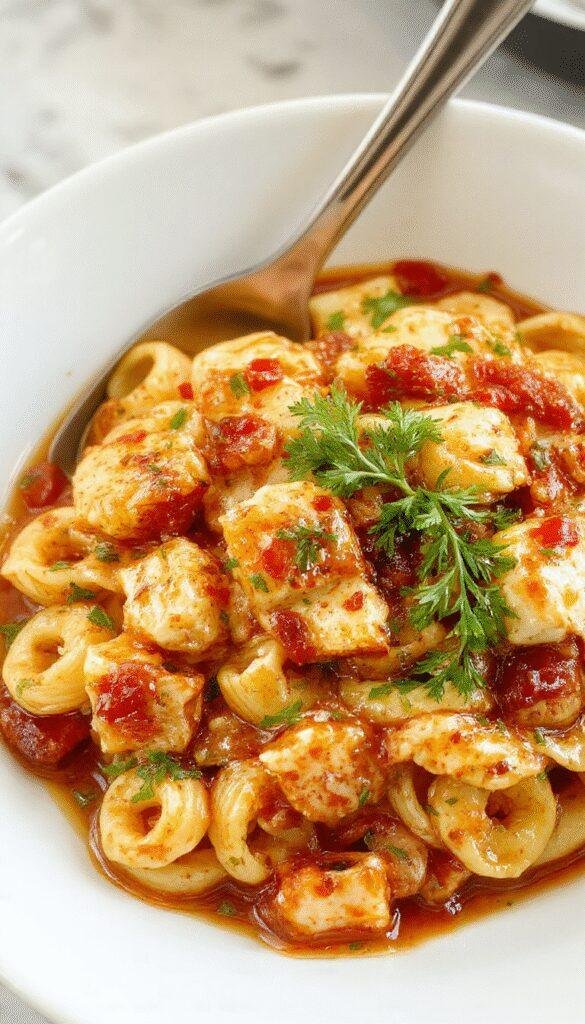 A vibrant plate of Sweet & Spicy Honey Pepper Chicken Pasta garnished with fresh herbs, showcasing tender chicken, colorful peppers, and al dente pasta.