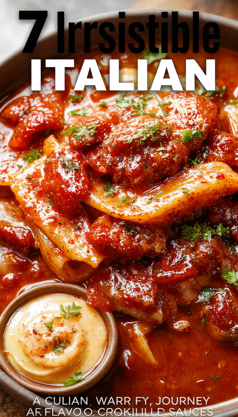 An assortment of seven colorful Italian pasta sauces served in small bowls with fresh herbs and pasta utensils.