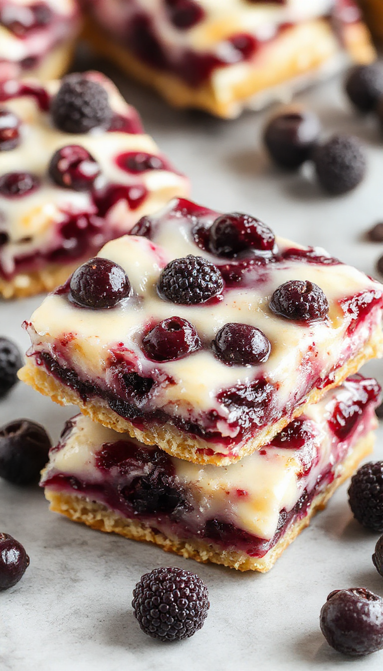 A close-up of Divine Blueberry Bliss Bars showcasing their creamy texture and vibrant blueberry topping on a decorative platter.