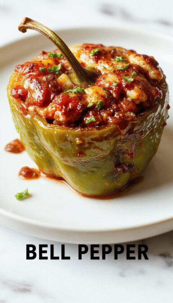 Colorful stuffed bell peppers filled with seasoned rice and vegetables on a plate