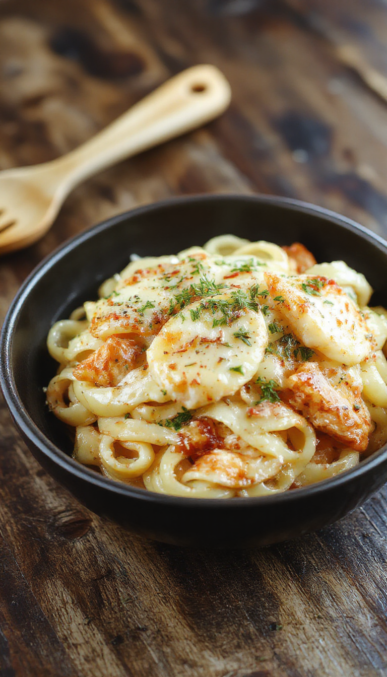 A plate of Honey Pepper Chicken Pasta with tender chicken pieces, vibrant peppers, and glossy pasta garnished with fresh herbs.
