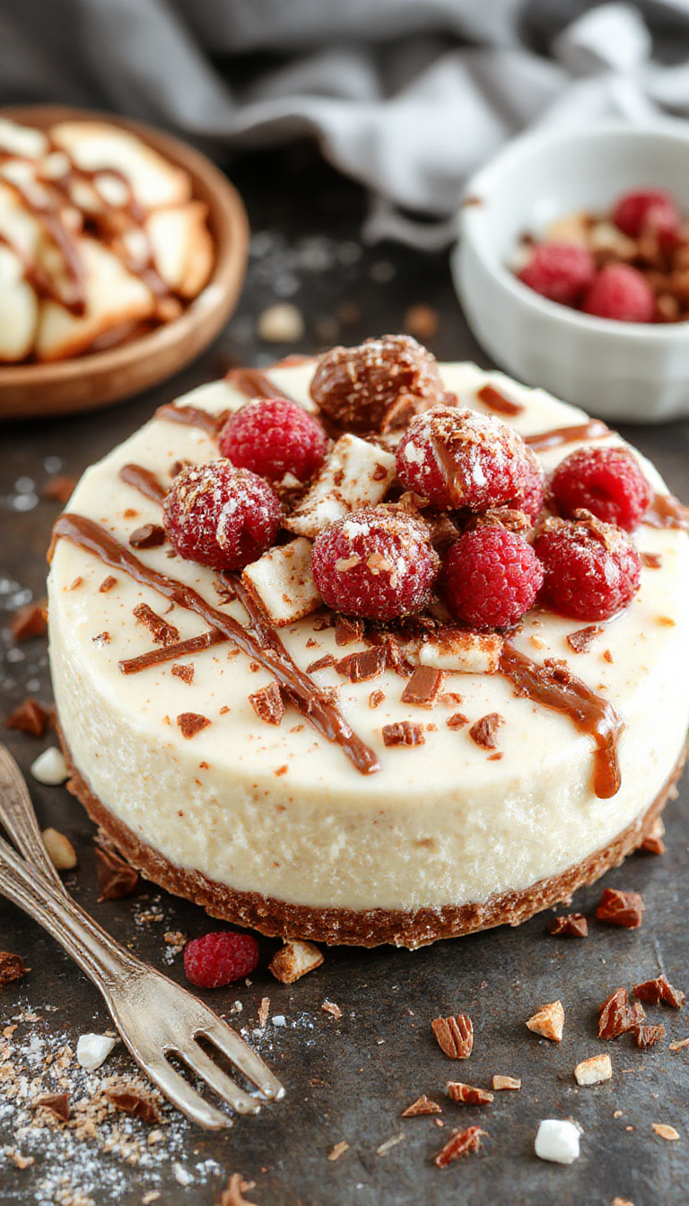 A festive Churro Cheesecake garnished with cinnamon sugar, topped with whipped cream and red sprinkles, ready for a celebration.