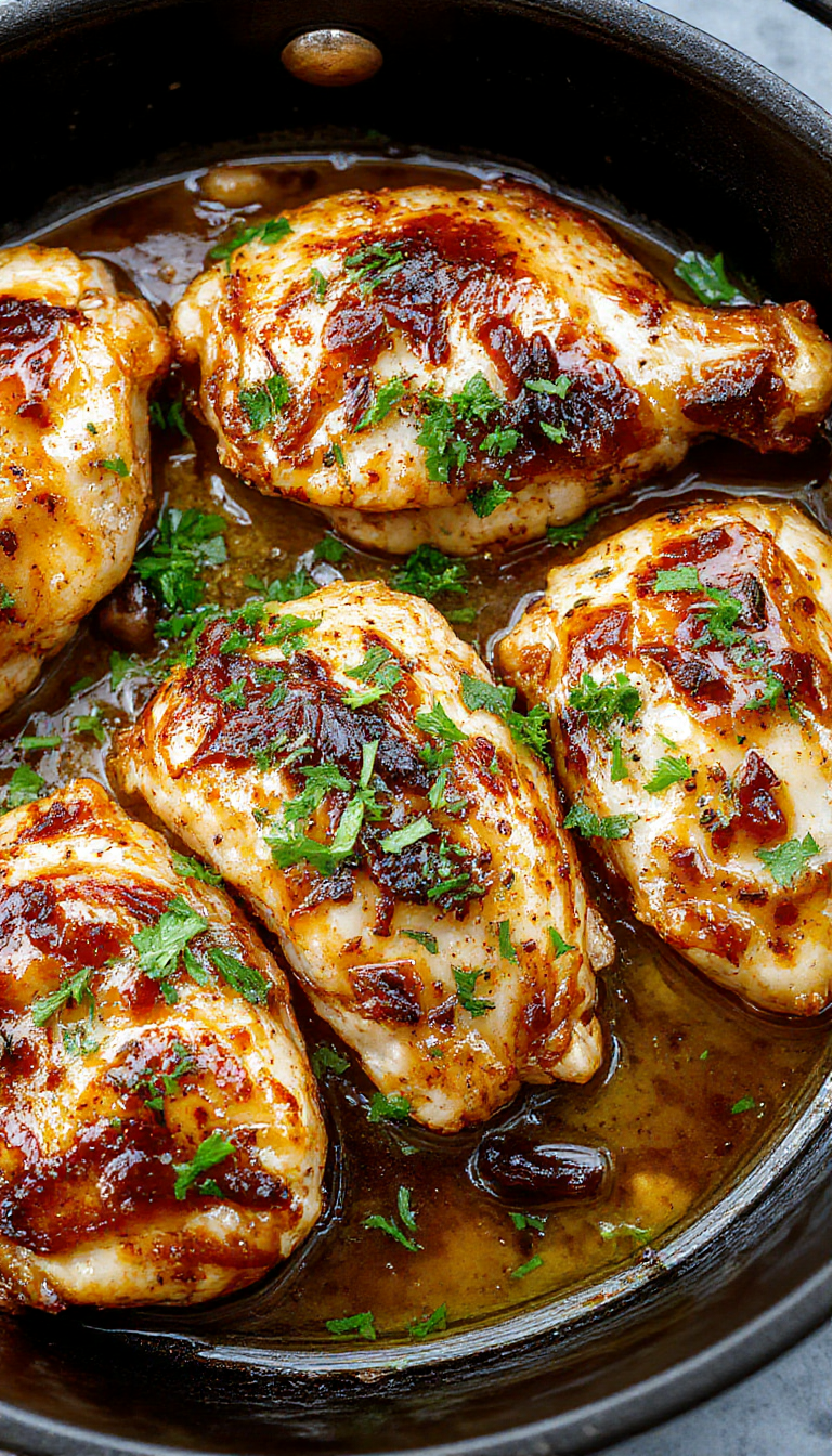 A sizzling skillet of golden butter chicken garnished with fresh herbs and served with naan and rice