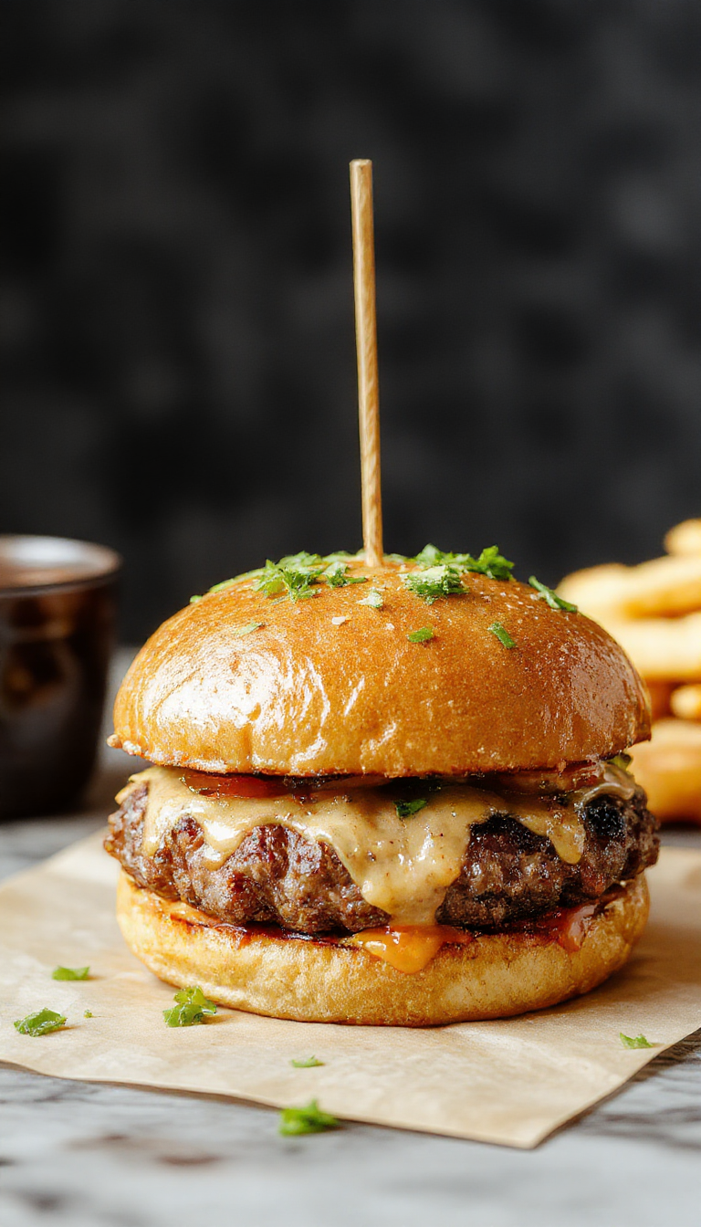 Juicy Flavor Bomb Burger with melted cheese, fresh lettuce, tomatoes, and a toasted bun, ready to be enjoyed.