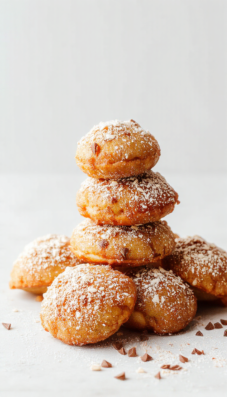 Golden crispy air-fried apple delights garnished with cinnamon and powdered sugar on a rustic plate.