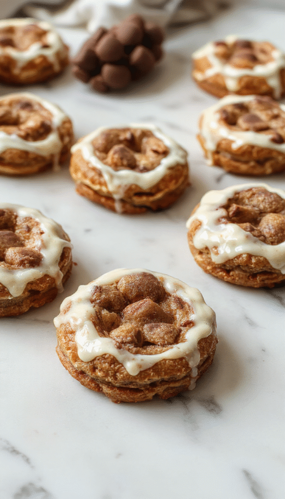A close-up of golden brown cookies with vibrant pink and purple icing, sprinkled with colorful sugar crystals, arranged on a white plate with a rustic wooden background, showcasing a flaky, slightly textured surface and glossy icing details.