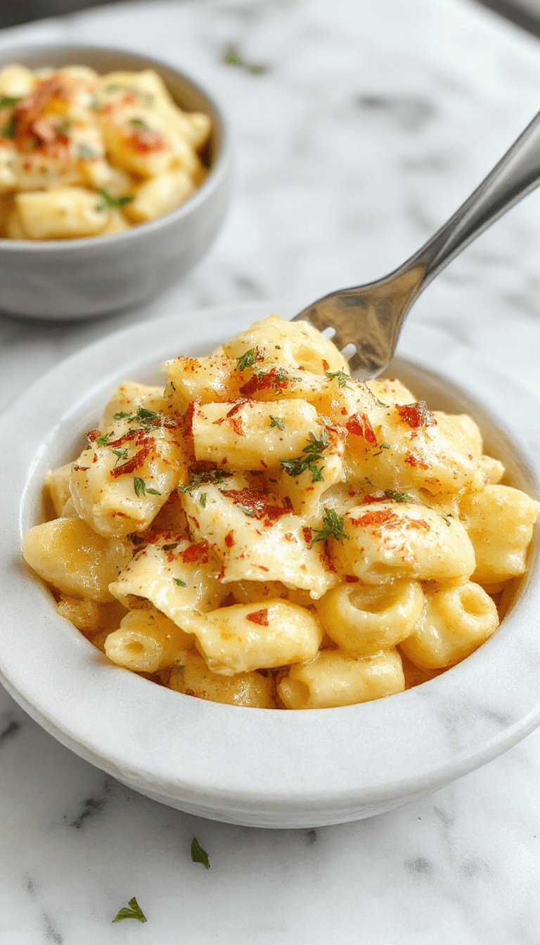 A creamy bowl of no-roux, no-egg macaroni and cheese with golden toasted breadcrumb topping, garnished with fresh parsley on a rustic wooden table.