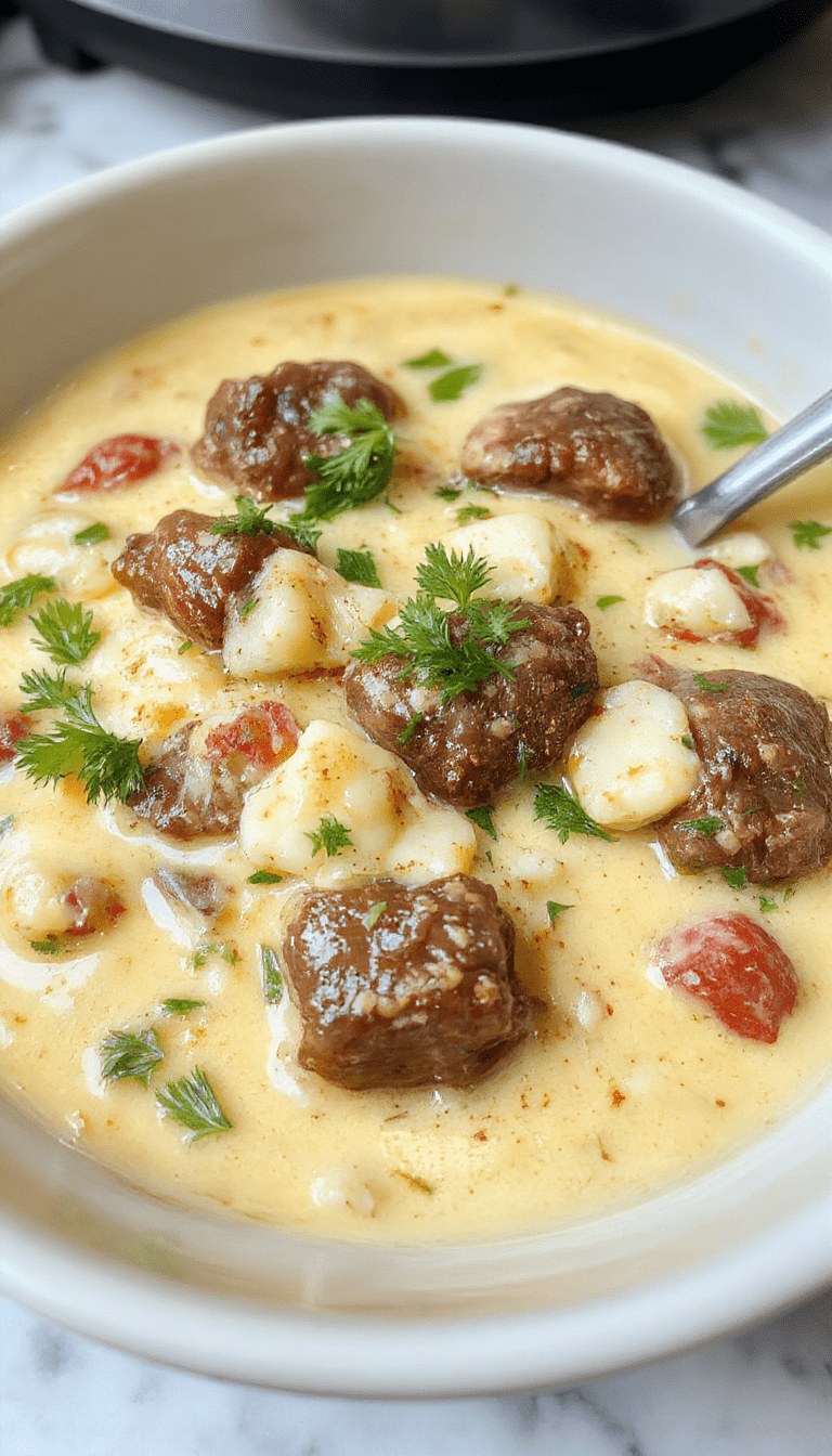 A vibrant bowl of slow cooker beef coconut curry with tender beef chunks immersed in a rich, creamy orange-colored coconut sauce, garnished with fresh cilantro and red chili slices, all placed on a rustic wooden table with scattered spices and a side of jasmine rice.