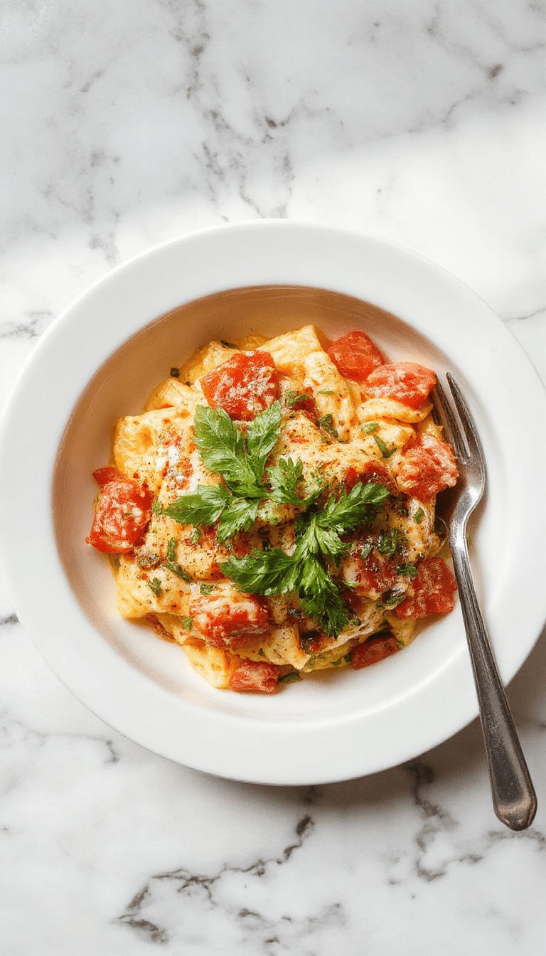 A vibrant bowl of creamy tomato pasta with al dente noodles coated in a rich, red sauce, garnished with fresh basil and grated cheese, set on a rustic wooden table with steam rising and fresh ingredients around