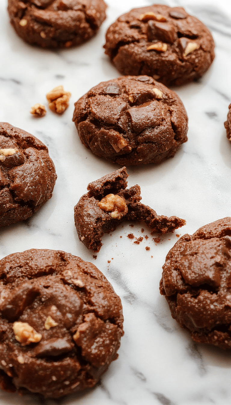 A close-up of freshly baked levain-style chocolate walnut cookies on a rustic wooden plate, showcasing their rich dark chocolate chunks, crunchy walnuts, and slightly cracked golden-brown exterior, with a scattering of chopped walnuts and a drizzle of melted chocolate for a tempting presentation.