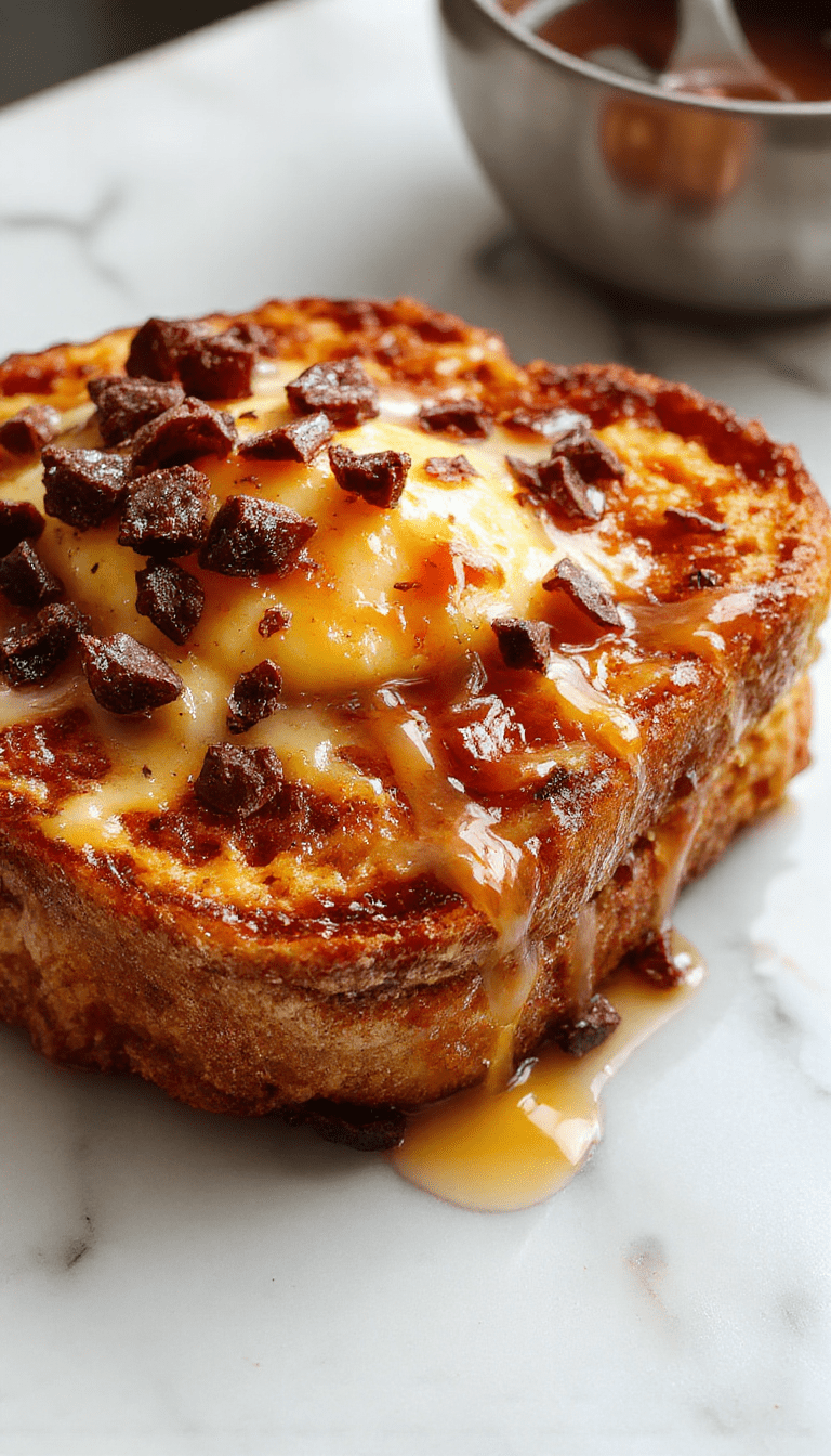 A vibrant plate of pumpkin french toast topped with whipped cream, toasted pecans, and a dusting of powdered sugar, surrounded by fresh pumpkin slices and maple syrup, inviting warm and cozy breakfast vibes with a colorful autumn backdrop.