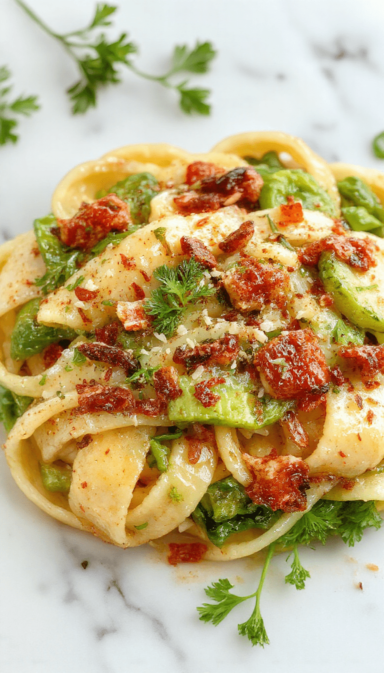 A vibrant plate of Pasta Primavera featuring perfectly cooked penne pasta topped with colorful sautéed cherry tomatoes, bell peppers, zucchini slices, and fresh green basil leaves, garnished with grated Parmesan cheese and drizzled with olive oil. The dish is styled on a rustic wooden table with a backdrop of fresh vegetables and herbs, capturing the bright, fresh, and inviting essence of springtime cooking.