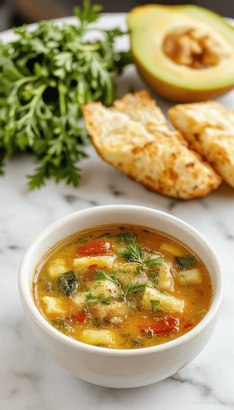 A vibrant bowl of vegetable soup with bright orange carrots, deep green spinach, and chunks of colorful bell peppers, garnished with fresh herbs on a rustic wooden table