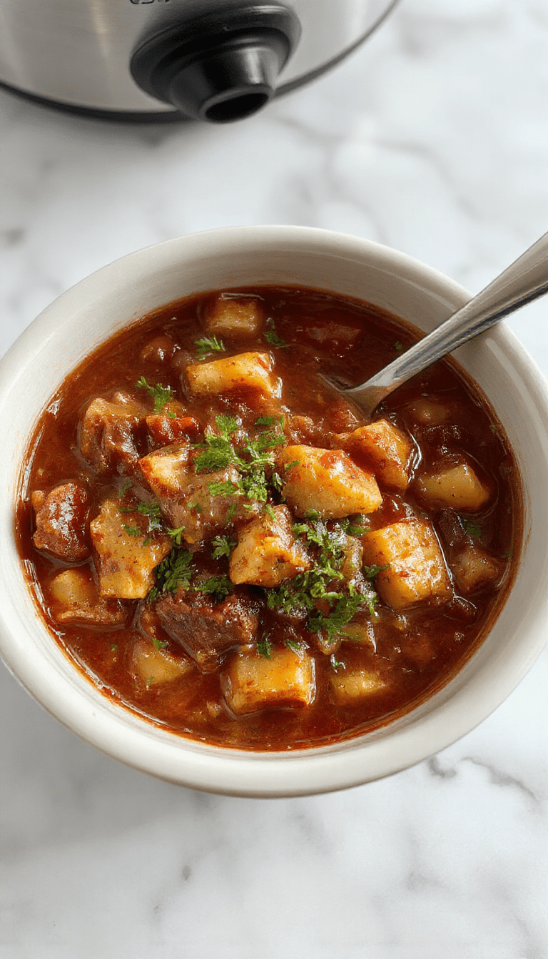 A steaming bowl of American goulash featuring a rich, tomato-based beef and pasta mix garnished with fresh herbs on a rustic wooden table, with a side of crusty bread and a colorful salad in the background