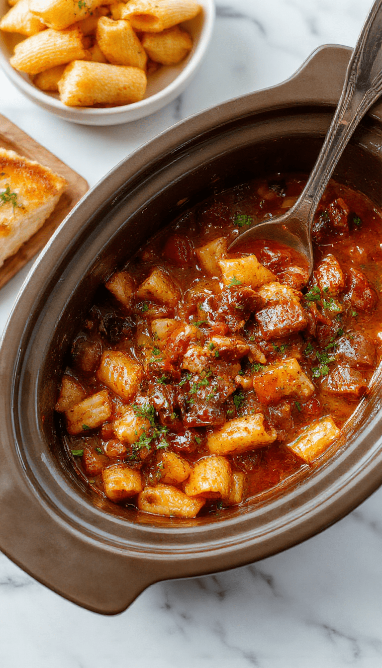 A rustic bowl of American Goulash featuring tender ground beef, vibrant tomato sauce, and al dente pasta garnished with fresh herbs, served in a warm, inviting setting with a spoon resting beside it.