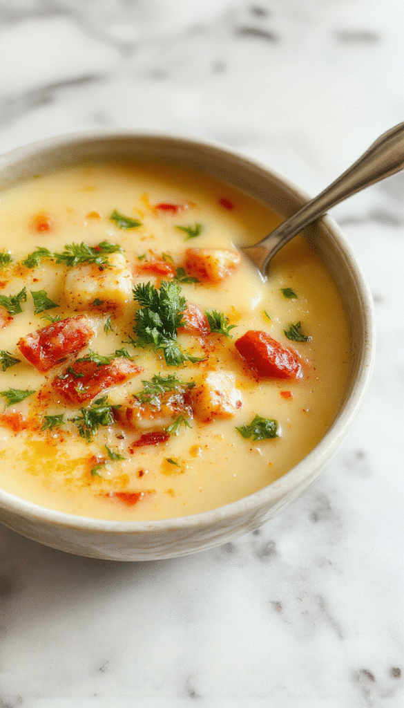 A warm, vibrant bowl of Italian Penicillin Soup featuring rich tomato broth, fresh herbs, chunks of chicken, colorful vegetables, topped with drizzles of olive oil and grated cheese, styled on a rustic wooden table with a bread roll on the side.