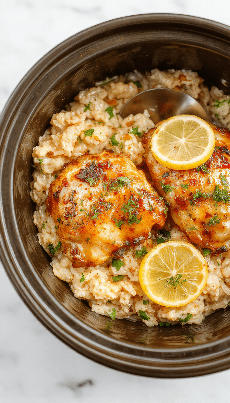 Colorful plate featuring tender shredded chicken coated in lemon and herbs, served atop fluffy rice with fresh lemon slices and chopped herbs around the dish, styled on a rustic wooden table with bright natural lighting highlighting the juicy texture and aromatic herbs.