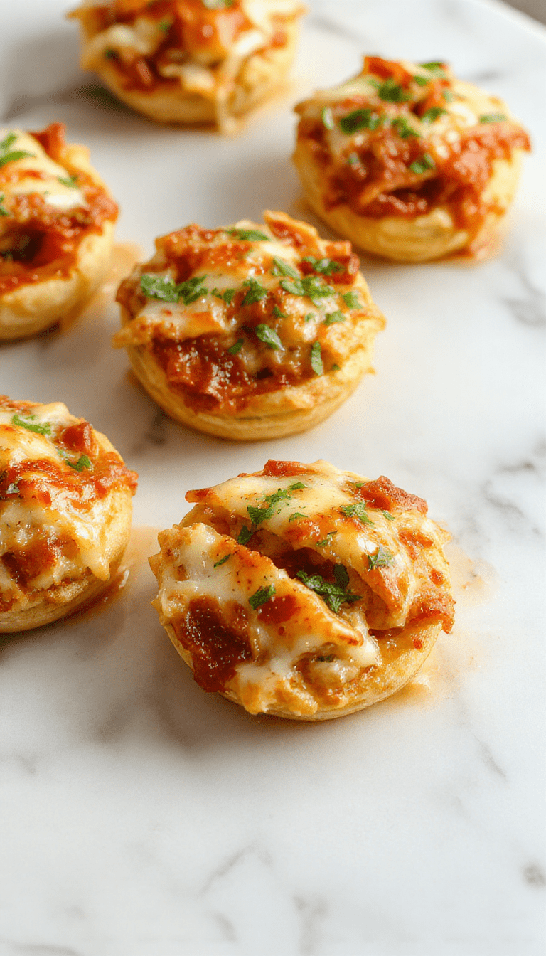 Colorful mini crescent roll pizzas arranged on a rustic wooden platter, topped with melted cheese, vibrant pepperoni slices, fresh basil, and a drizzle of marinara sauce, with a golden crispy crust and gooey cheese texture.