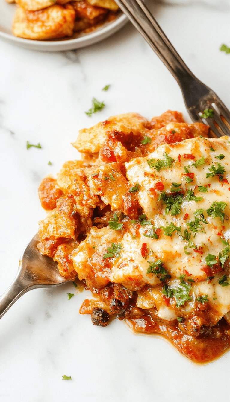 A vibrant, golden-brown chicken enchilada casserole served in a rustic white bowl, topped with melted cheese, fresh cilantro, and sliced jalapenos, with a side of warm tortillas and a colorful Mexican-inspired setting.