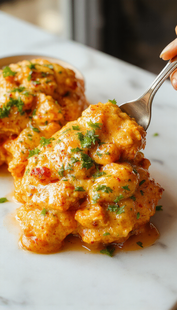 A vibrant plate of creamy butter chicken garnished with fresh cilantro, served alongside fluffy basmati rice, with a rich, savory sauce dripping from tender chicken pieces, styled on a rustic wooden surface.