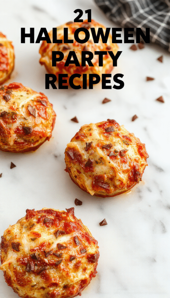 A vibrant Halloween-themed platter featuring creepy-shaped cupcakes with orange and black icing, ghostly cookies with white icing, and spooky candy displays, all presented on a dark rustic table with themed decorations and eerie lighting