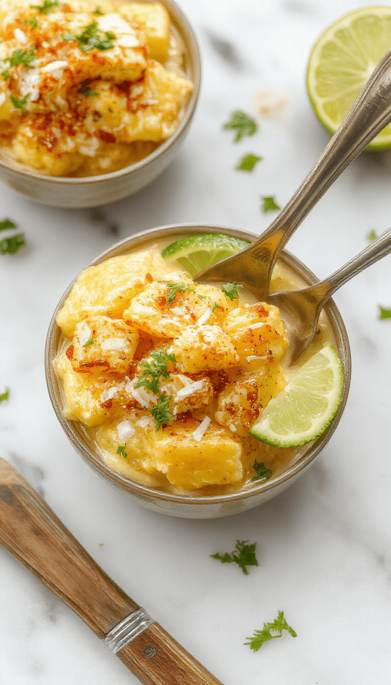 A vibrant plate featuring tender shredded chicken coated in a creamy coconut lime sauce, garnished with lime slices and fresh herbs, served atop a colorful tropical-themed table setting with a bright background highlighting the summer vibe.