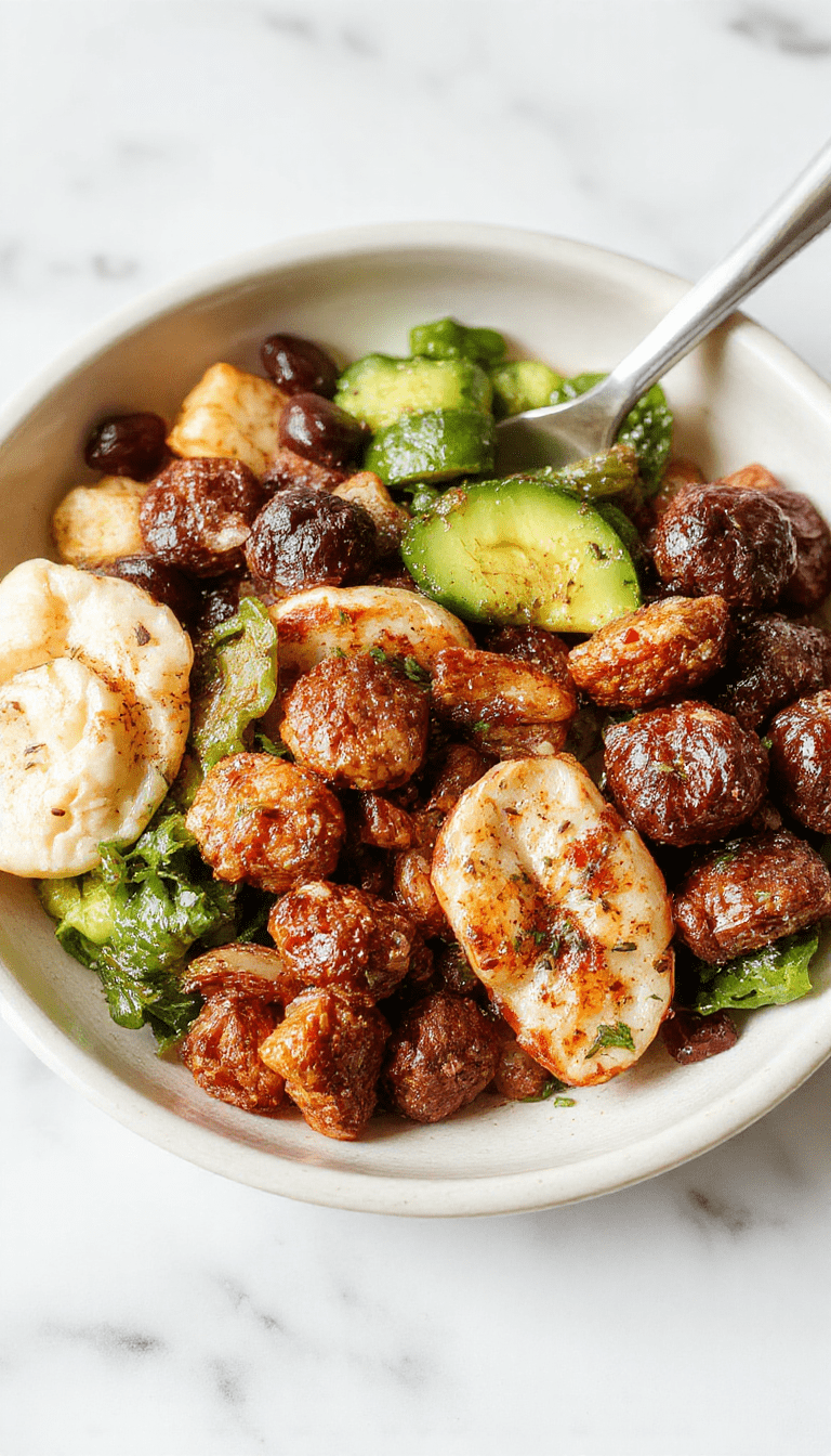 Colorful assortment of various high-fiber and high-protein dishes plated beautifully, showcasing textured grains, vibrant vegetables, and lean proteins, styled on a rustic wooden table with natural lighting emphasizing freshness and nutritional richness.