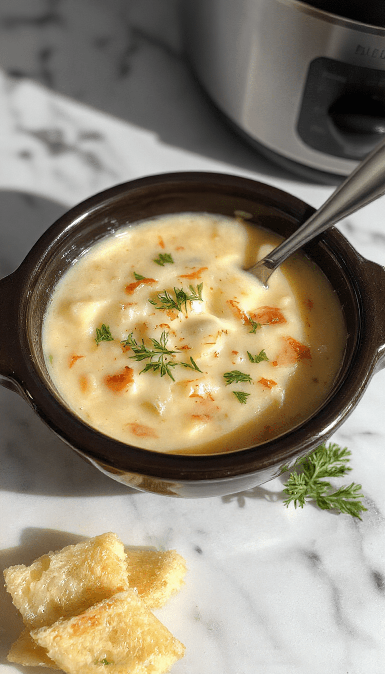 A warm bowl of creamy potato soup garnished with chopped chives and shredded cheese, served on a rustic wooden table with a spoon and a slice of crusty bread, steam rising from the bowl, highlighting a cozy and inviting presentation with rich textures and vibrant colors.
