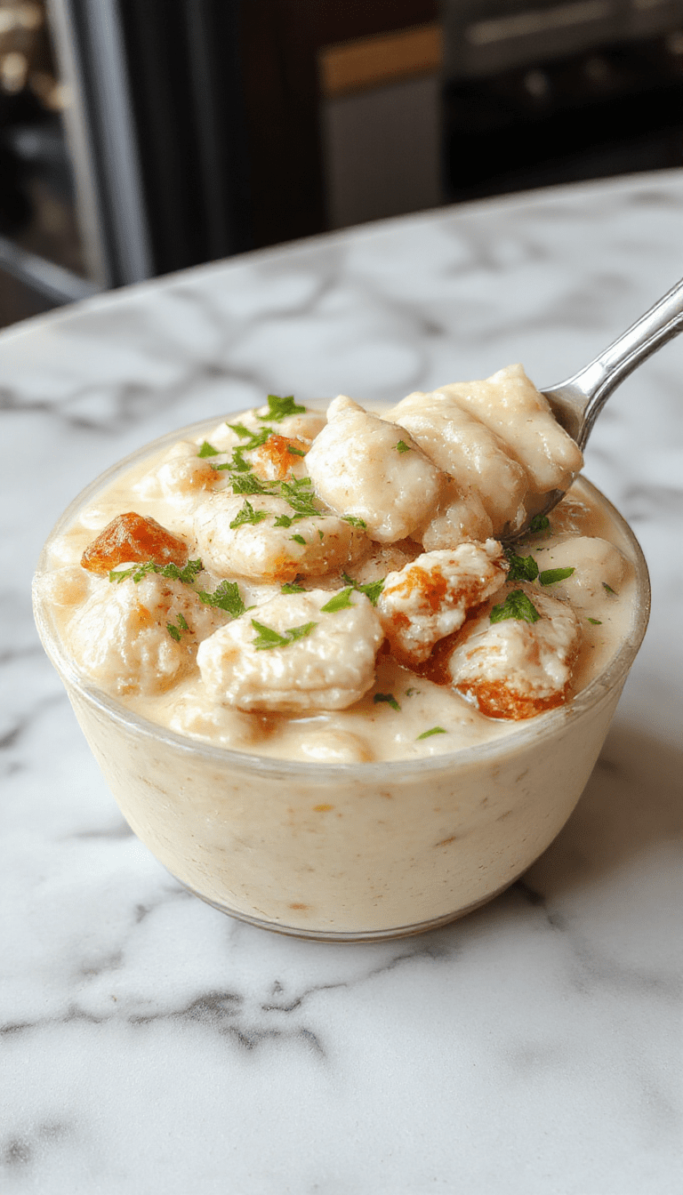 A steaming bowl of white chicken chili topped with fresh cilantro and shredded cheese, featuring tender chunks of chicken, white beans, and a creamy broth, served with warm cornbread on a rustic wooden table