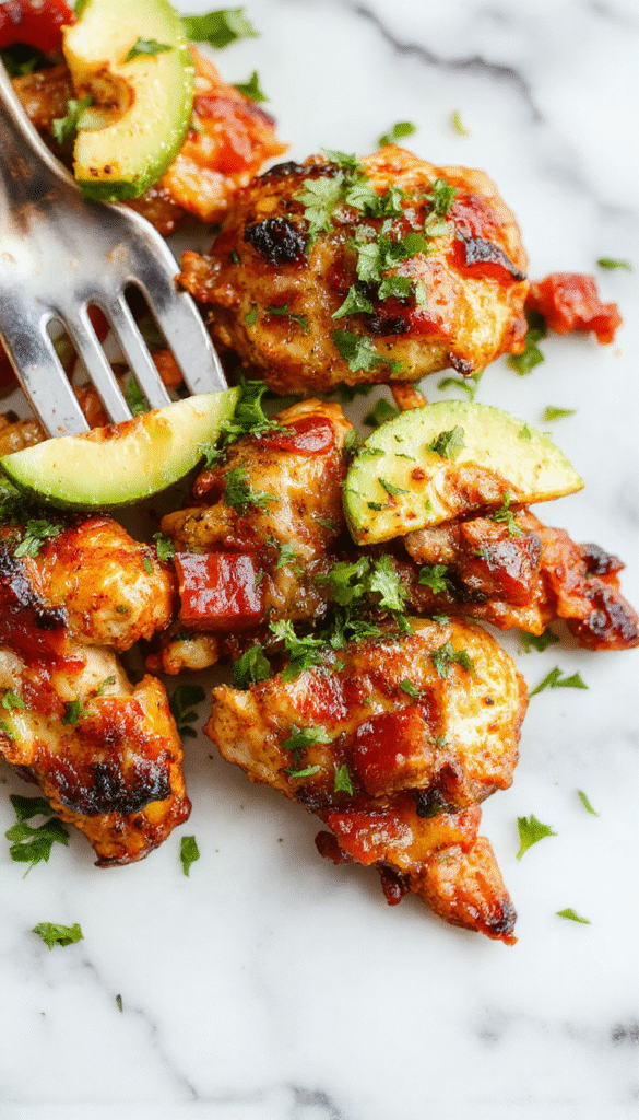 Colorful chicken fajitas arranged on a rustic sheet pan with vibrant red and green bell peppers, sautéed onions, and seasoned chicken strips, garnished with fresh cilantro and lime wedges, styled with a modern kitchen background highlighting the crispy edges of the vegetables.