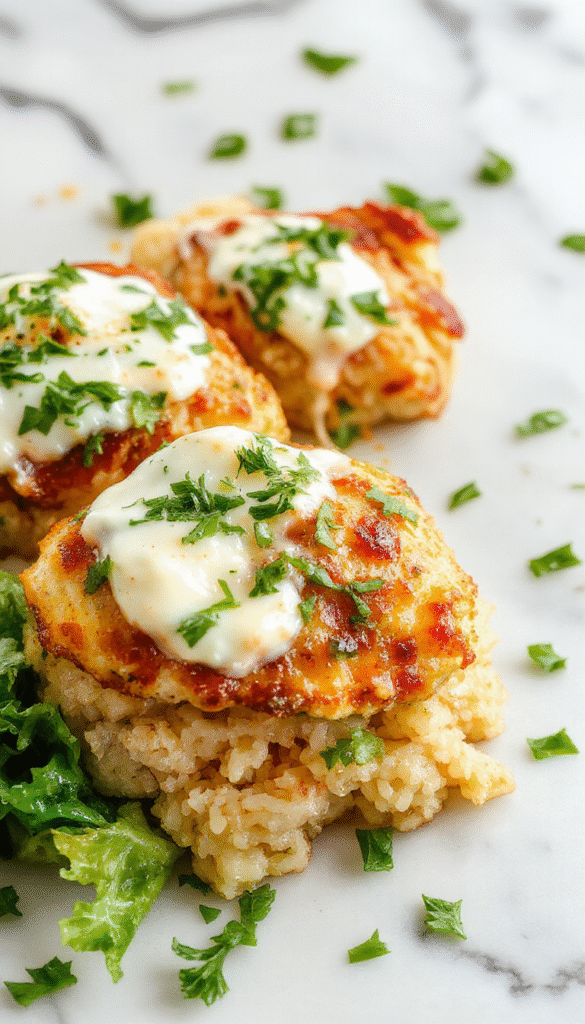 Colorful plate featuring a serving of creamy chicken tzatziki with fresh cucumber and herbs on top, served alongside fluffy rice, garnished with lemon wedges and herbs, styled on a rustic white plate with a Mediterranean vibe.