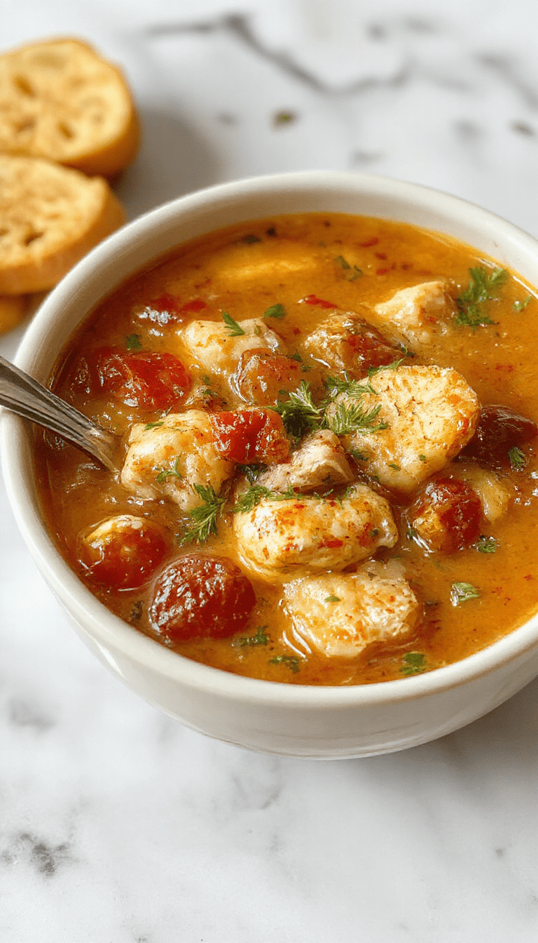 A vibrant bowl of turkey soup featuring shredded leftover turkey breast, colorful vegetables like carrots and celery, garnished with fresh herbs, served in a rustic white bowl on a wooden table with a slice of crusty bread beside it.