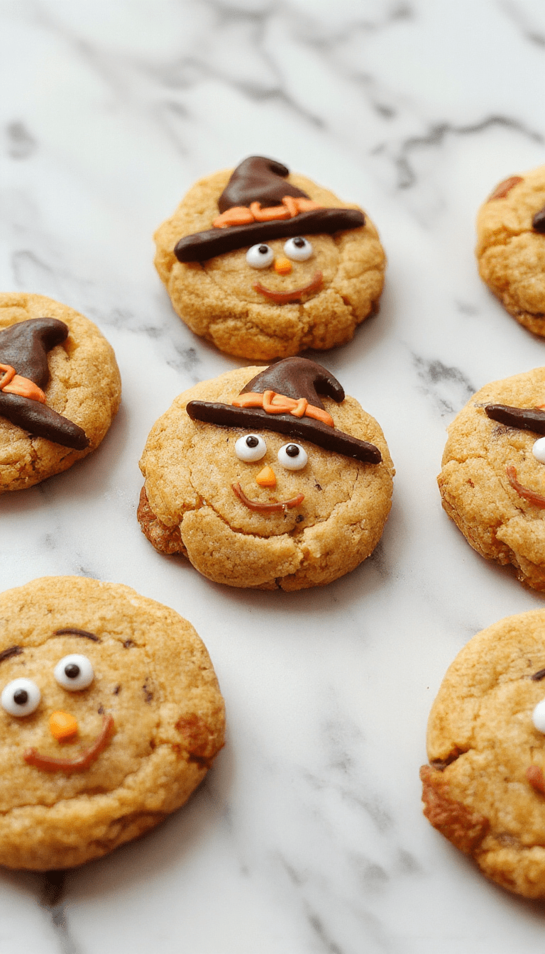 A spooky Halloween-themed plate featuring dark chocolate cookies decorated with vibrant orange, purple, and green icing, shaped like bats, witches, and cauldrons, with edible glitter and candies creating a mystical ambiance, set on a black slate background with cobweb accents.
