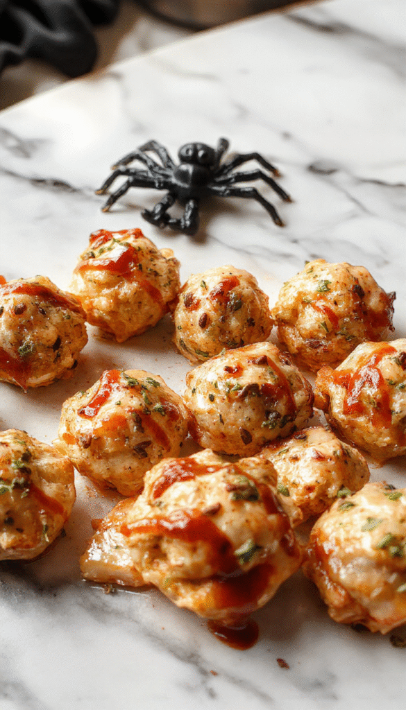 A spooky Halloween-themed platter featuring decorated skull-shaped cookies with orange icing, glow-in-the-dark jello cups, and mini ghost cupcakes with black icing eyes, all arranged on a dark slate board with eerie orange and purple lighting, layered with creepy cobwebs and plastic spiders for a festive, fun atmosphere