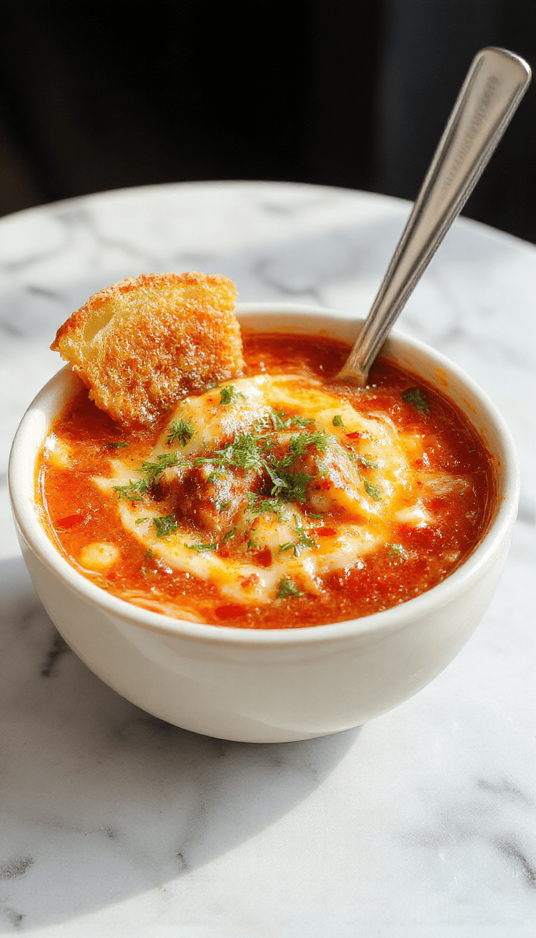 A vibrant bowl of cheeseburger soup topped with shredded cheese and chopped green onions, with a spoon resting on the side. The creamy, hearty soup features chunks of ground beef, melted cheese, and fresh vegetables, served in a rustic white bowl on a wooden table with a slice of crusty bread in the background.