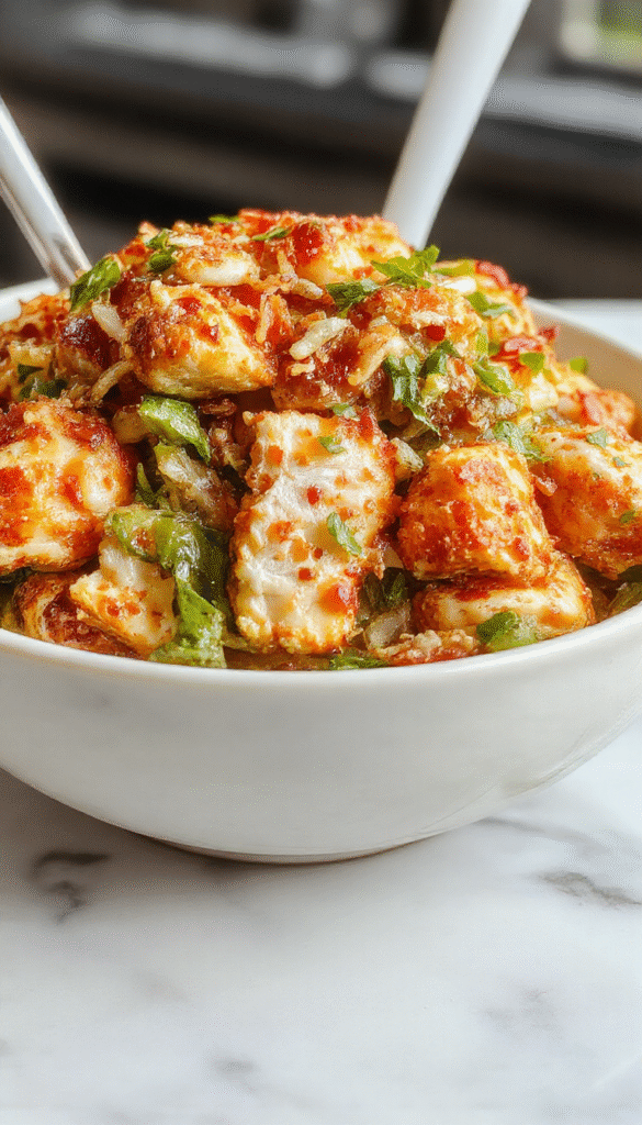 Vibrant Asian chicken crunch salad arranged on a white plate with colorful bell peppers, shredded crisp vegetables, and sliced grilled chicken topped with sesame seeds and chopped scallions, dressed with a tangy Asian vinaigrette, all styled with a modern, fresh presentation highlighting textures and bright colors.