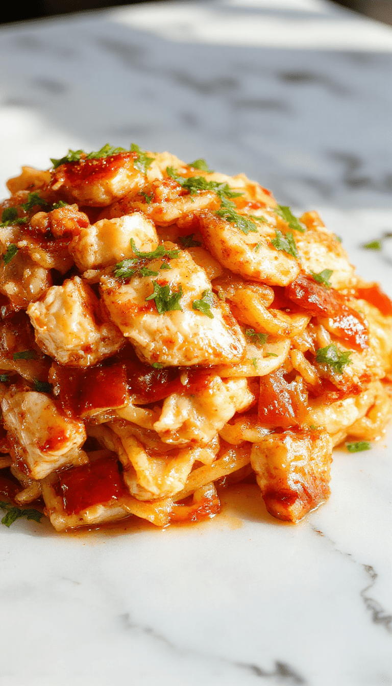 A vibrant plate of chicken chow mein featuring golden browned noodles entwined with tender chicken strips, colorful crisp vegetables like bell peppers and bok choy, garnished with scallions and sesame seeds, styled on a white ceramic dish with chopsticks nearby, set against a rustic wooden table with soy sauce and tea in the background.